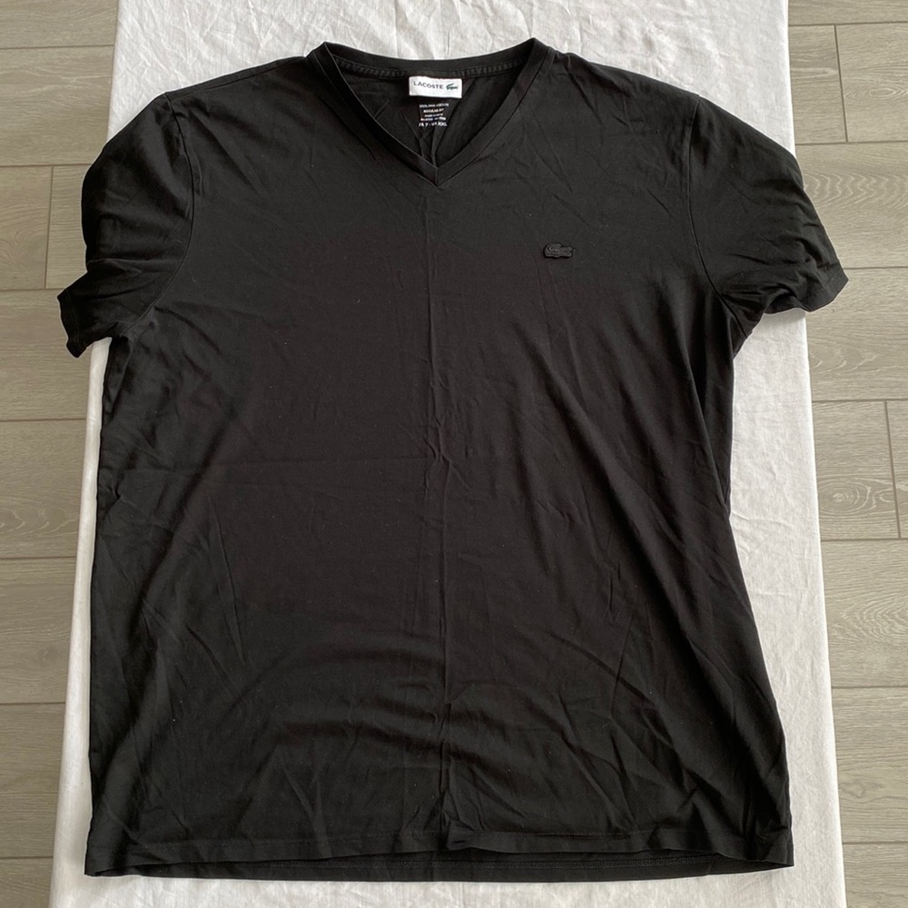Lacoste Short Sleeved V-Neck Black XXL (Size 7)